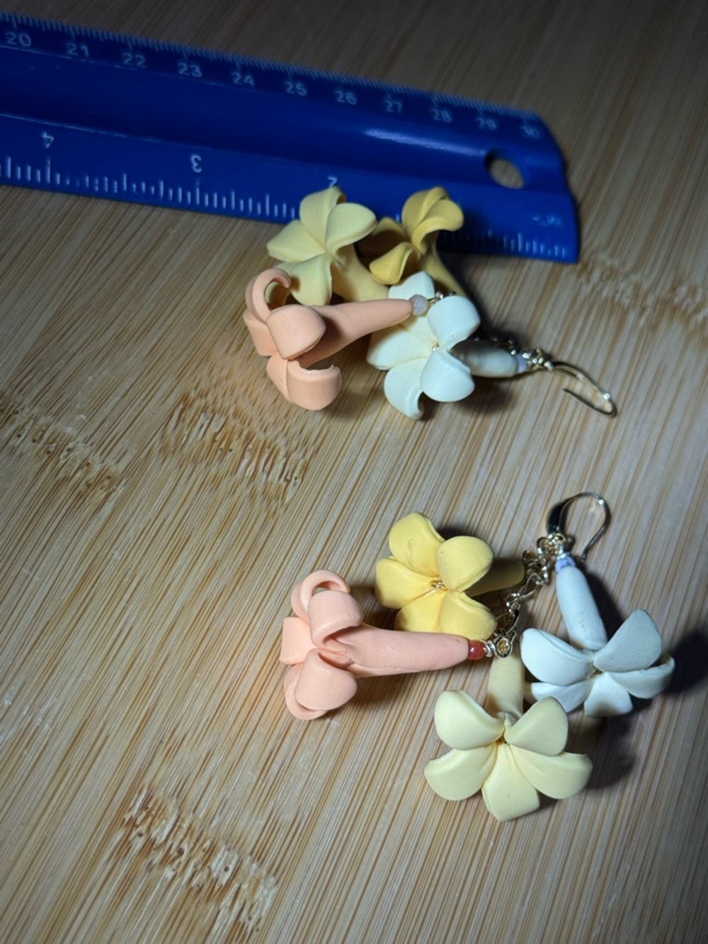 Handmade Floral Drop Earrings - Peach, Yellow & White